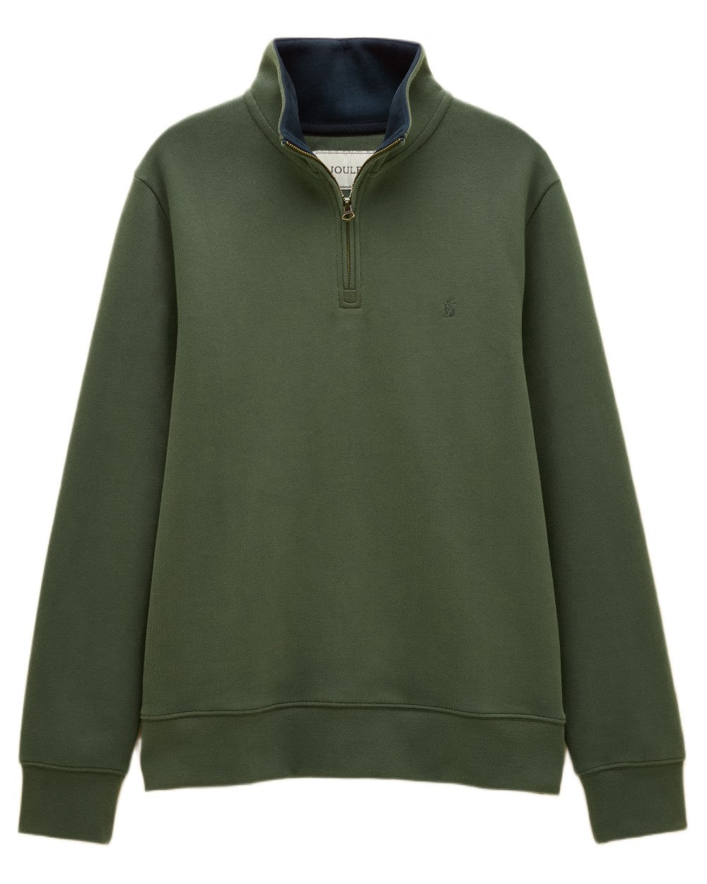 Khaki Green coloured Joules Alistair Quarter Zip Cotton Sweatshirt on white background