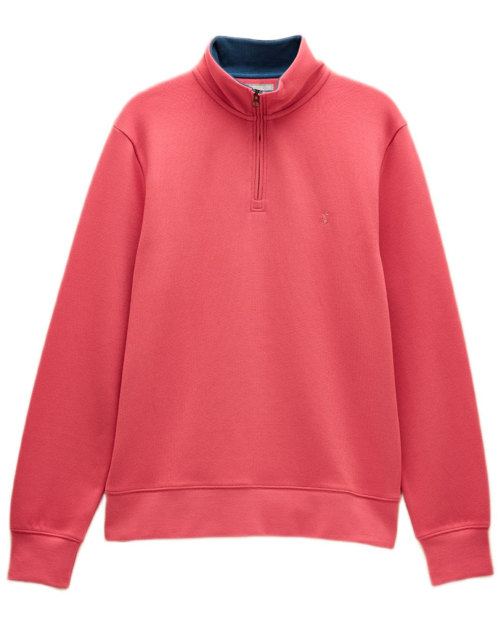 Pink coloured Joules Alistair Quarter Zip Cotton Sweatshirt on white background
