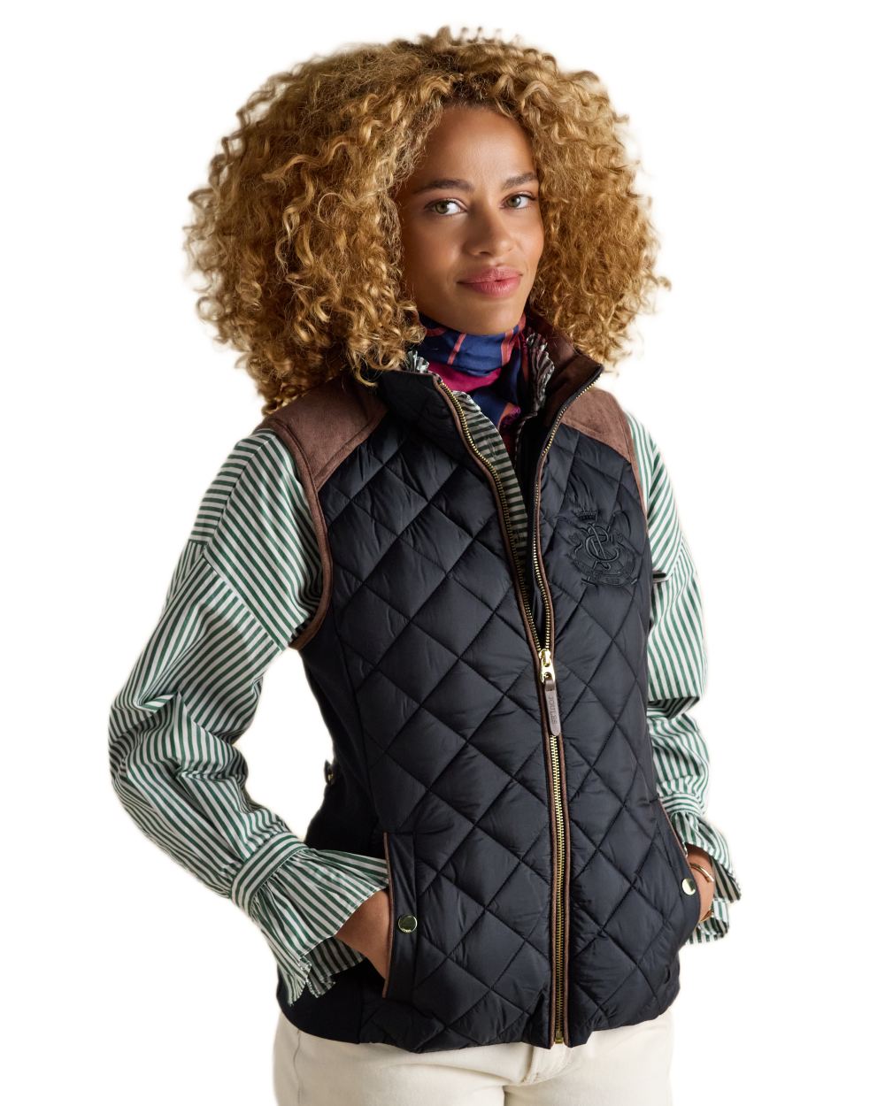 Navy coloured Joules Braemar Luxe Gilet on white background