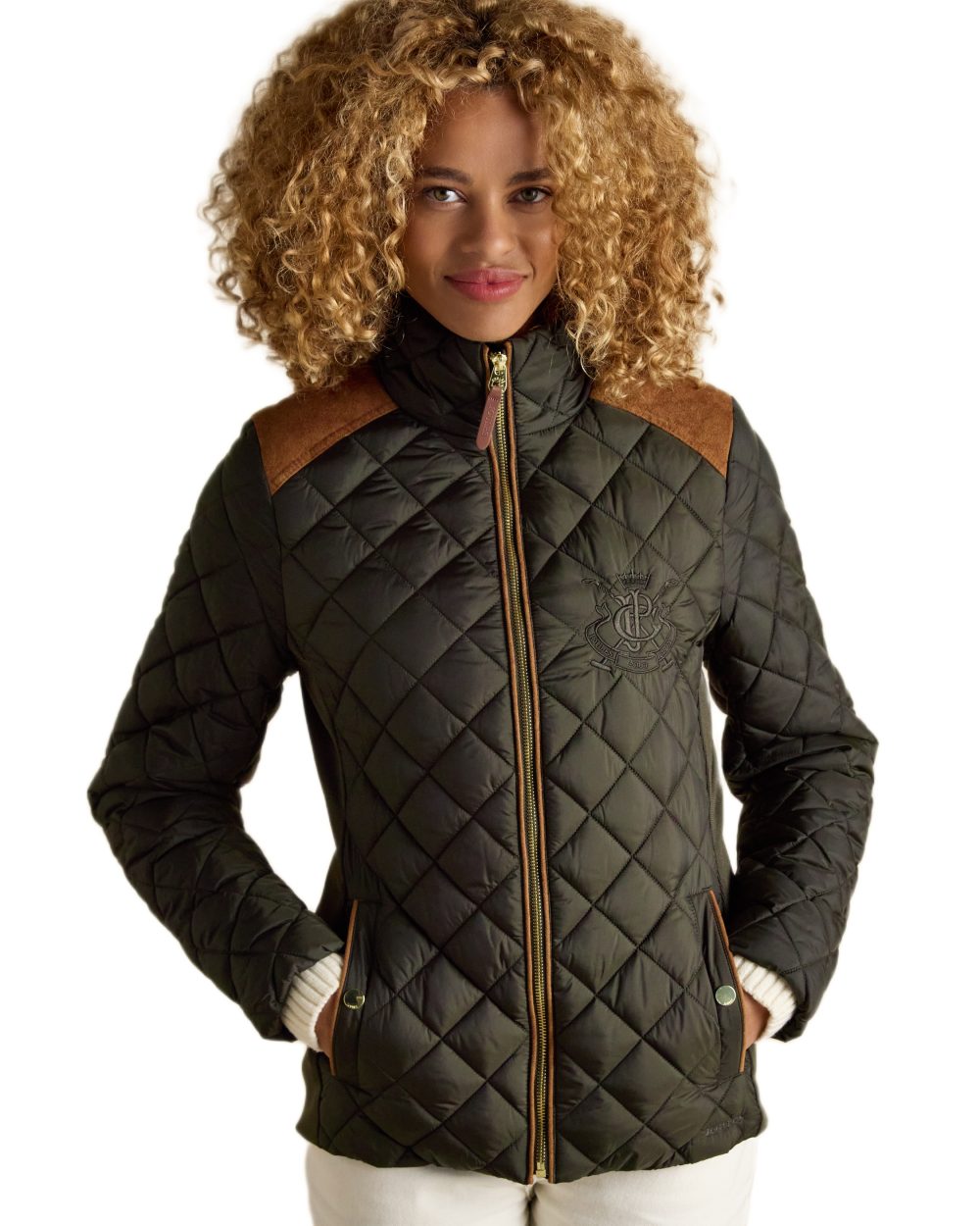 Khaki Green Coloured Joules Braemar Luxe Jacket On A White Background