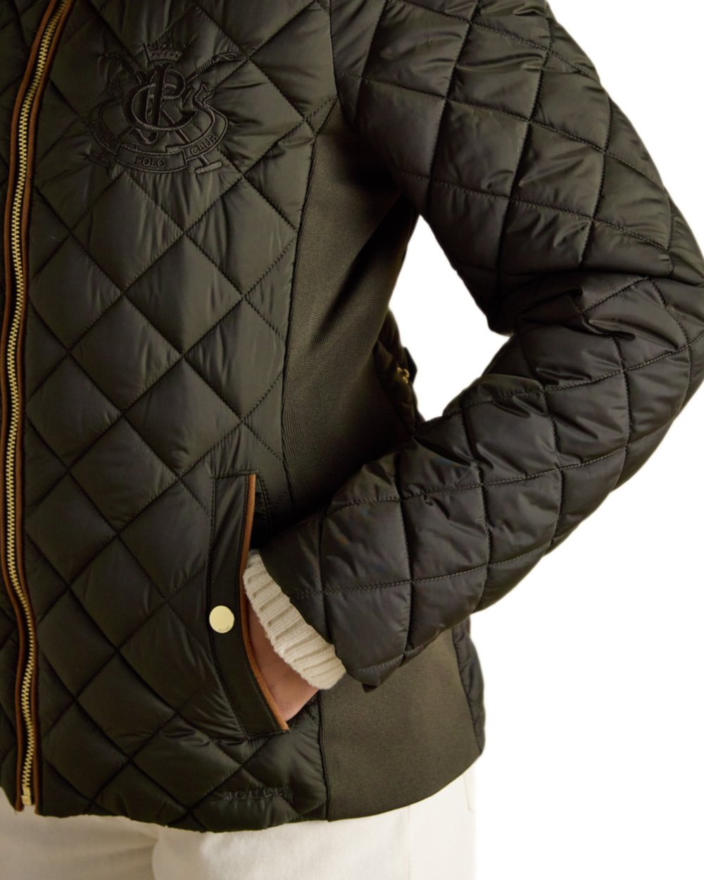Khaki Green Coloured Joules Braemar Luxe Jacket On A White Background