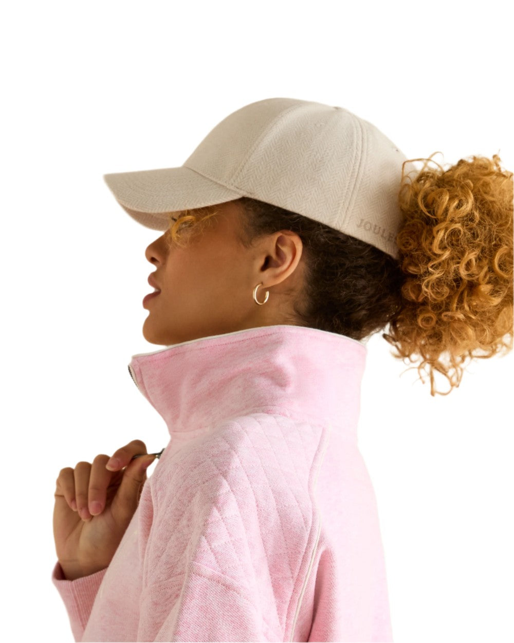 Oatmeal coloured Joules Daley Herringbone Cap on white background