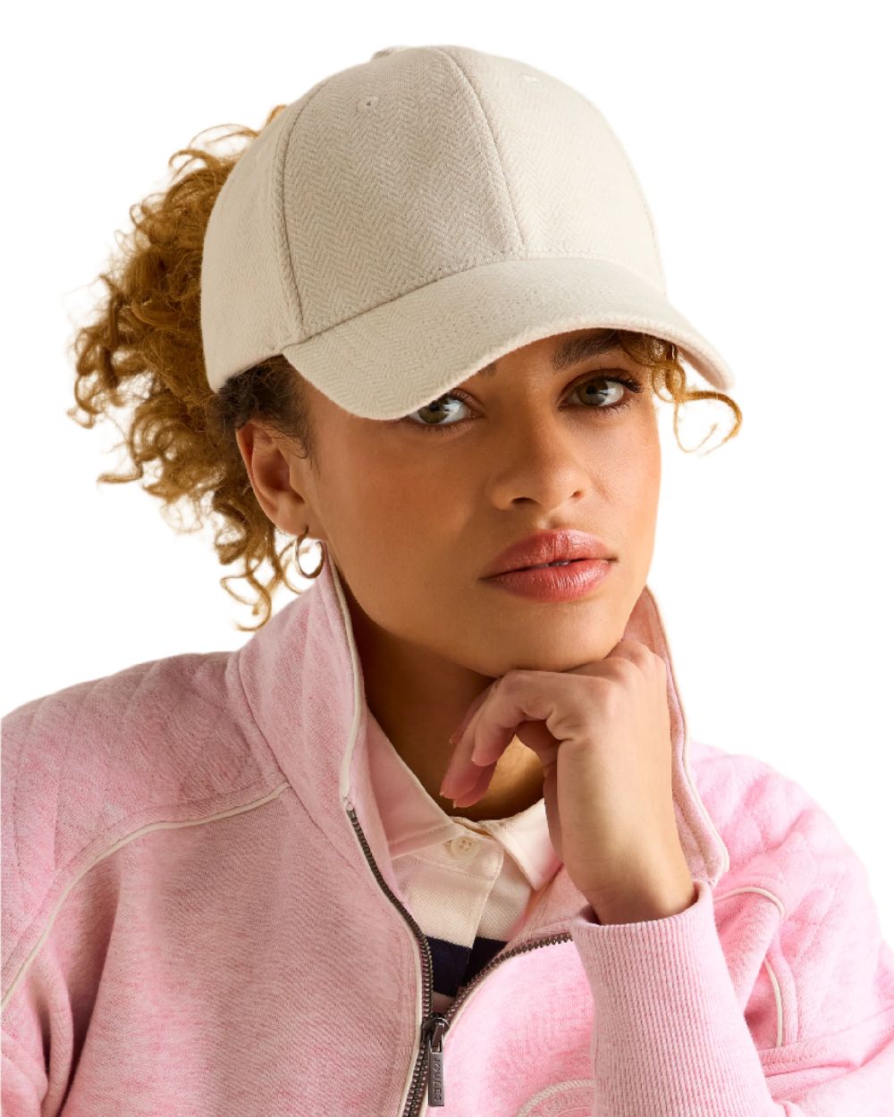 Oatmeal coloured Joules Daley Herringbone Cap on white background