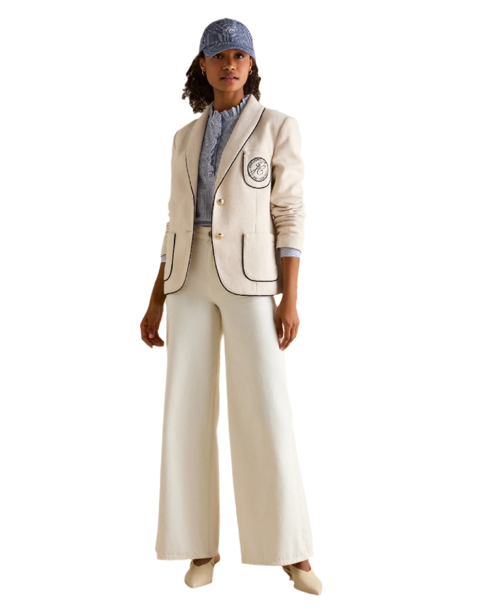 Navy coloured Joules Daley Stripe Cap on white background