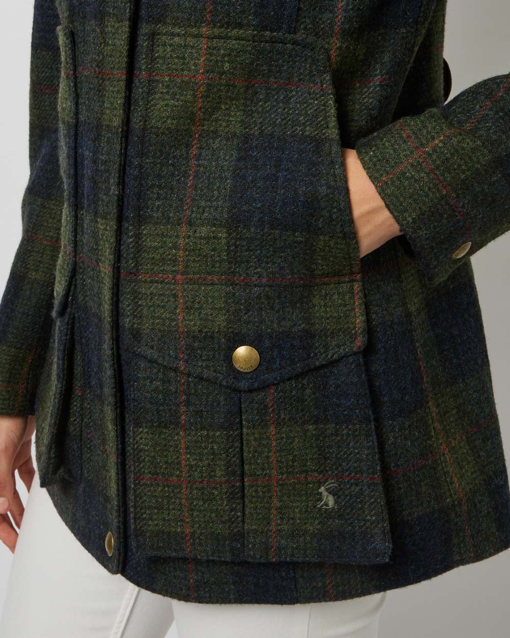 Brown Check coloured Joules Fieldcoat Tweed Jacket on studio background