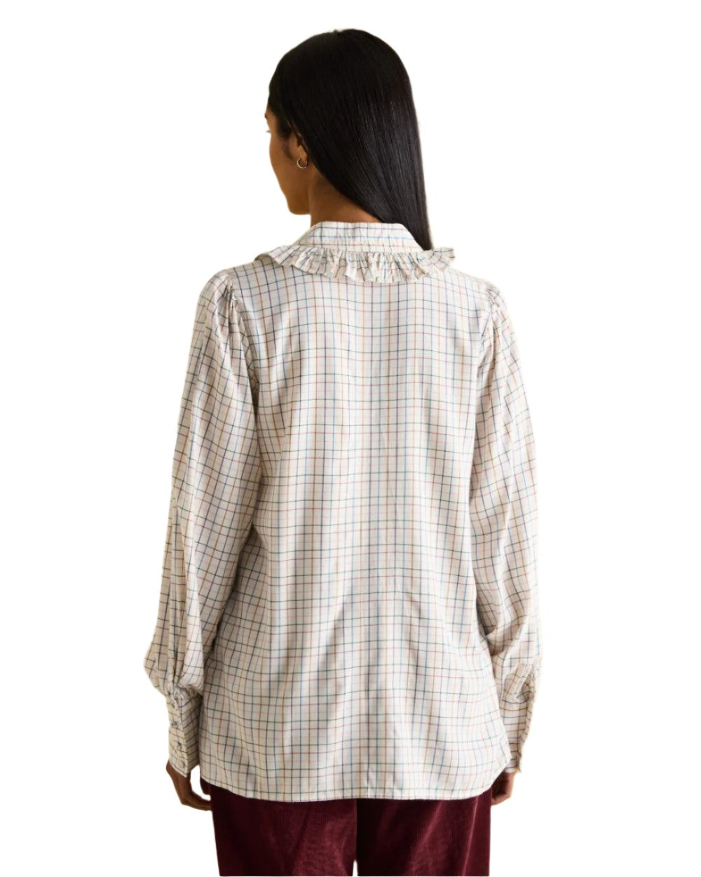 Tattersal Check coloured Joules Harper Pussybow Tie Blouse on White Background