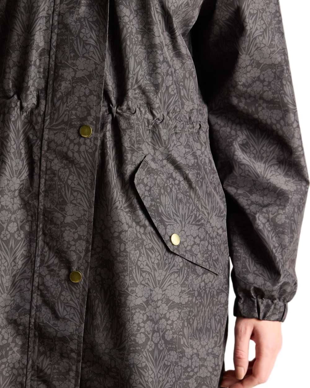 Black Coloured Joules Holkham Waterproof Packable Raincoat With Hood on white background