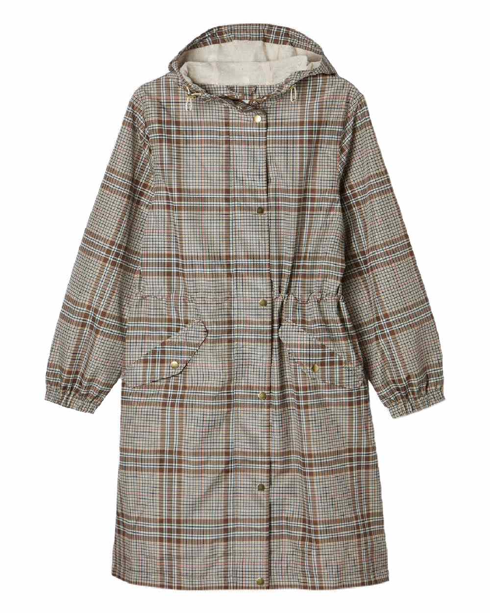 Dartmoor Check coloured Joules Holkham Waterproof Packable Raincoat With Hood on white background