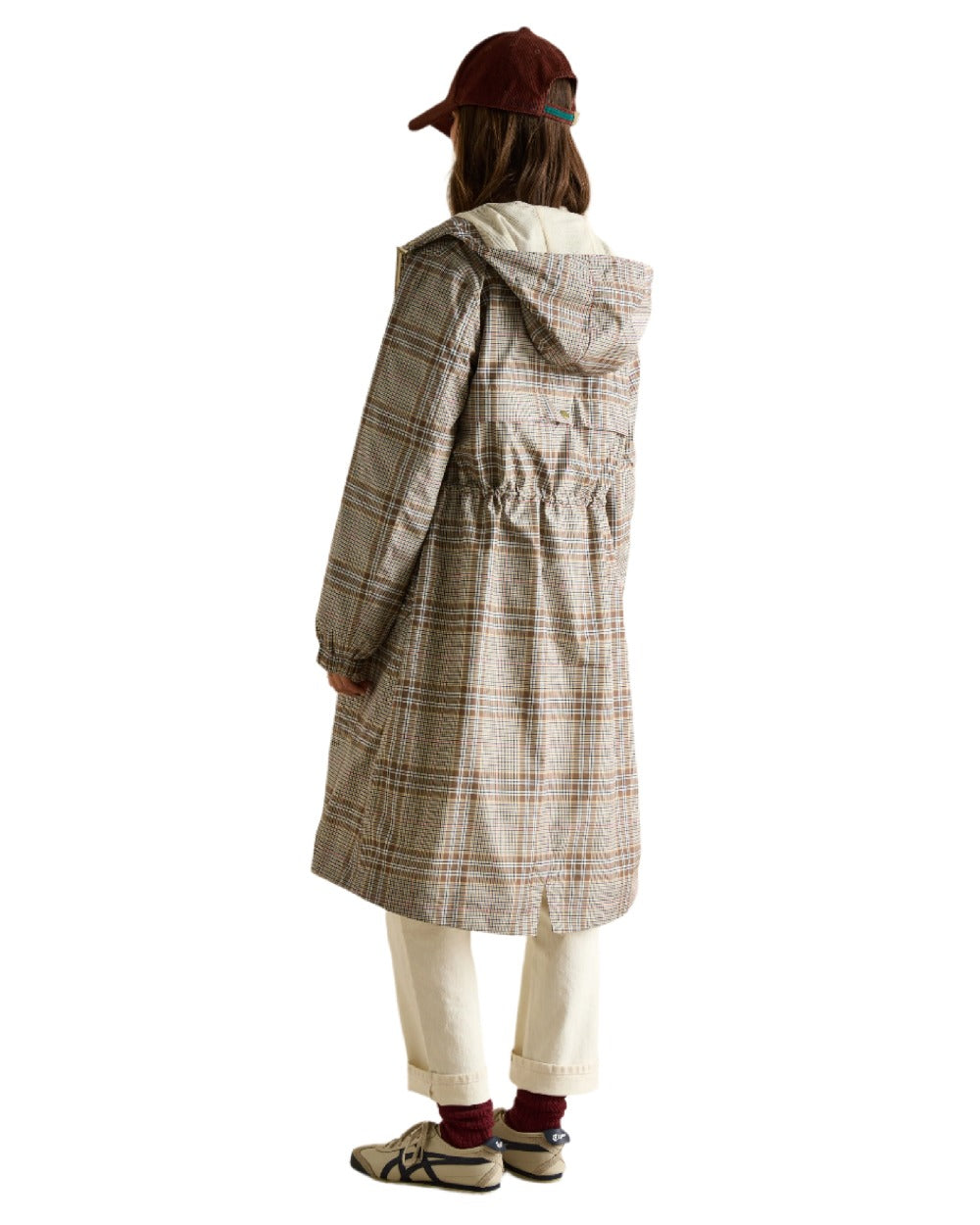 Dartmoor Check coloured Joules Holkham Waterproof Packable Raincoat With Hood on white background