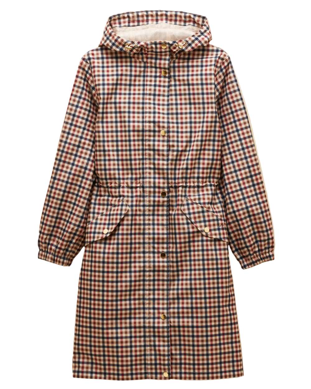 Gingham Coloured Joules Holkham Waterproof Packable Raincoat With Hood on white background