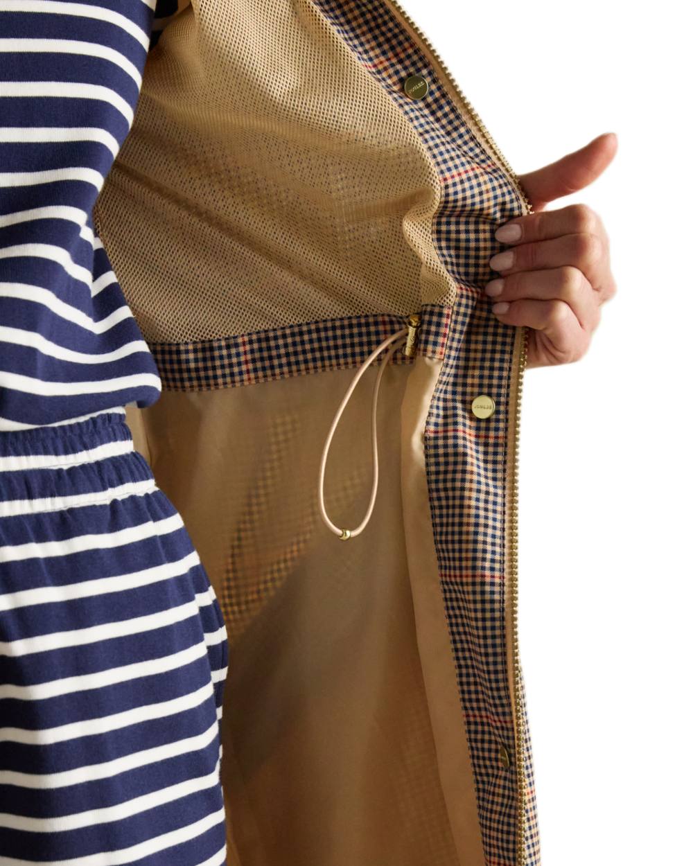 Henson Check Coloured Joules Holkham Waterproof Packable Raincoat With Hood on white background