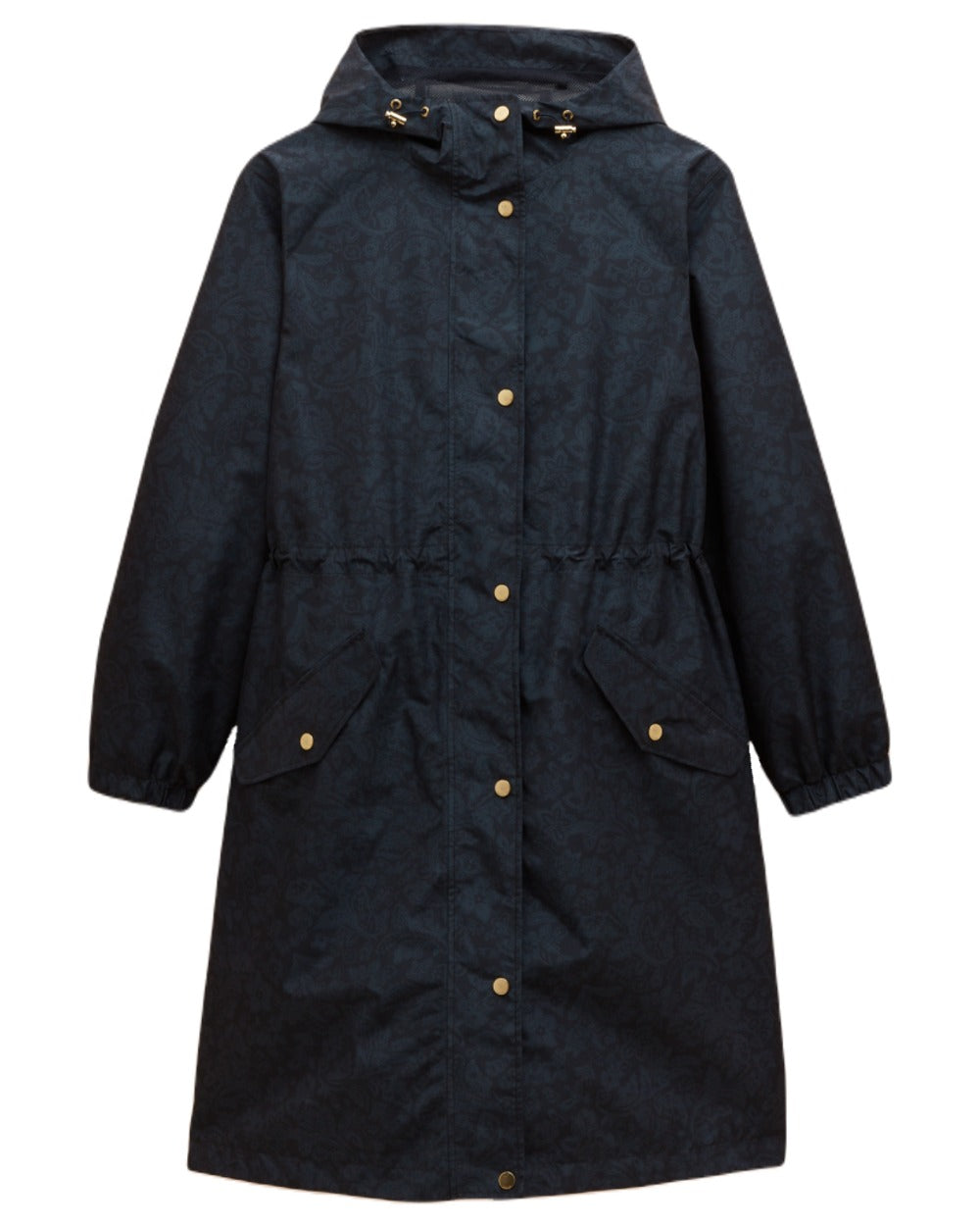 Navy Paisley coloured Joules Holkham Waterproof Packable Raincoat With Hood on white background