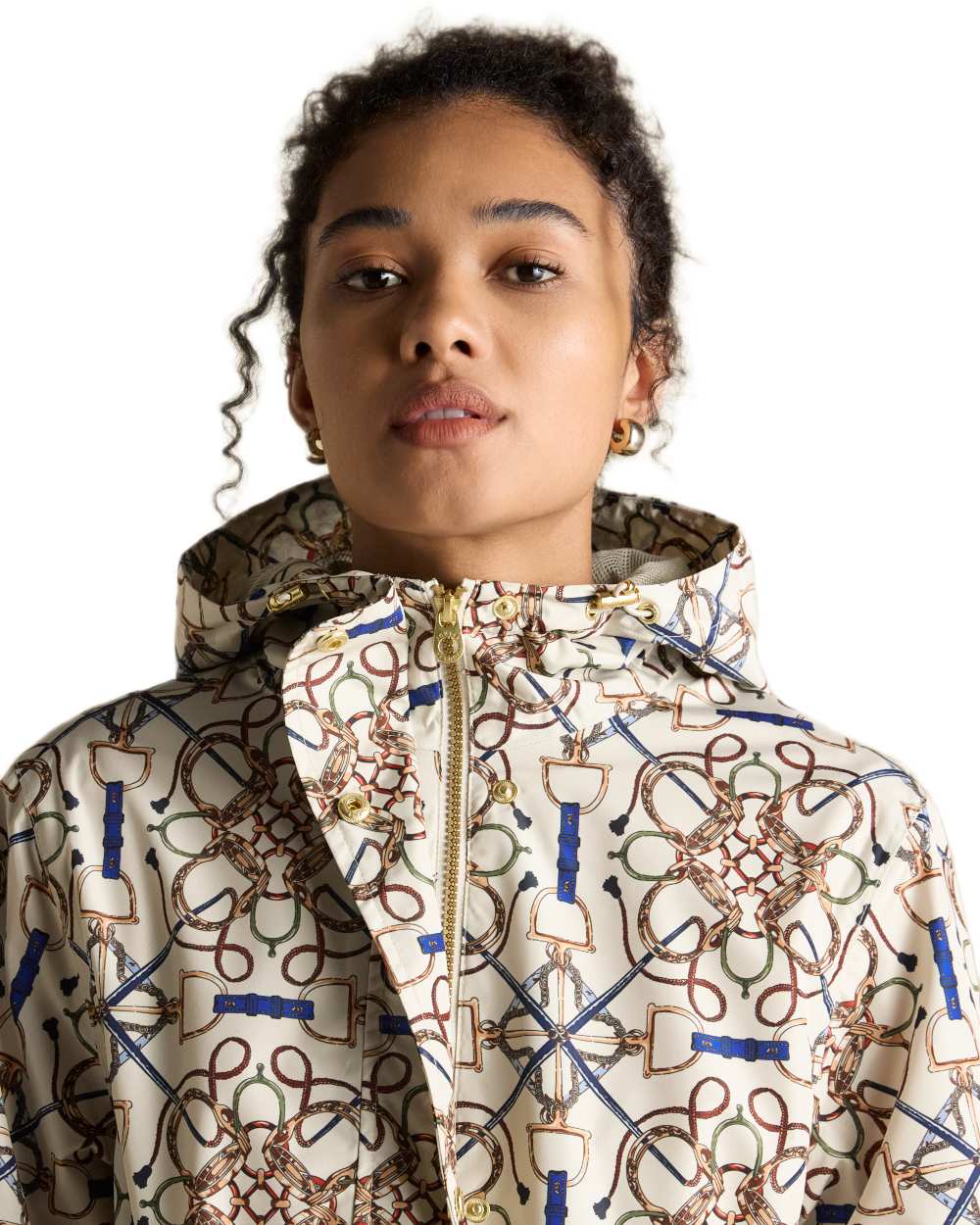 Stone Coloured Joules Holkham Waterproof Packable Raincoat With Hood on white background