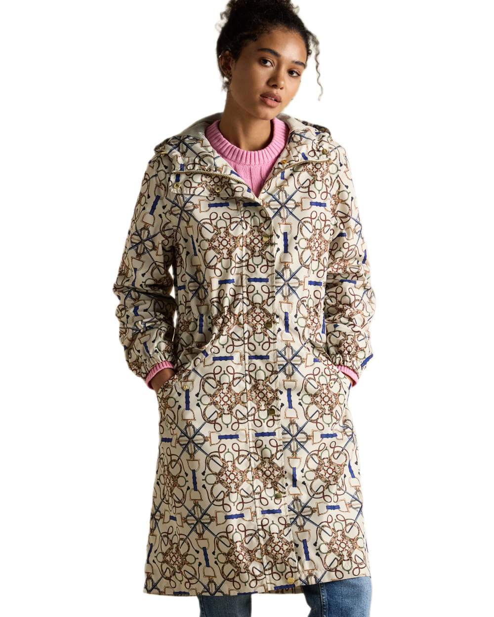 Stone Coloured Joules Holkham Waterproof Packable Raincoat With Hood on white background