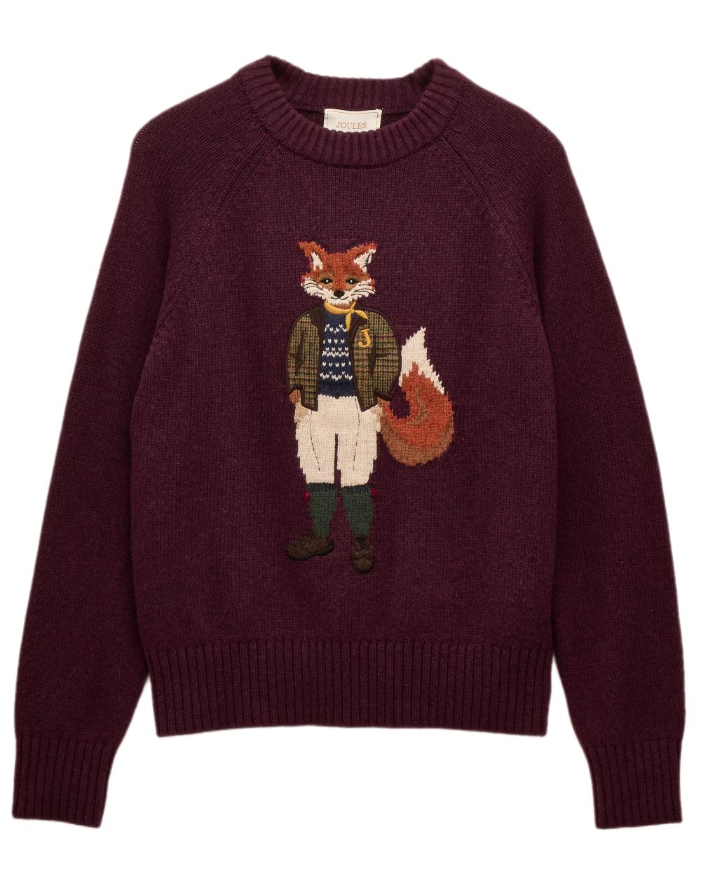 Wine Coloured Joules Jonty Intarsia Knit Jumper on white background