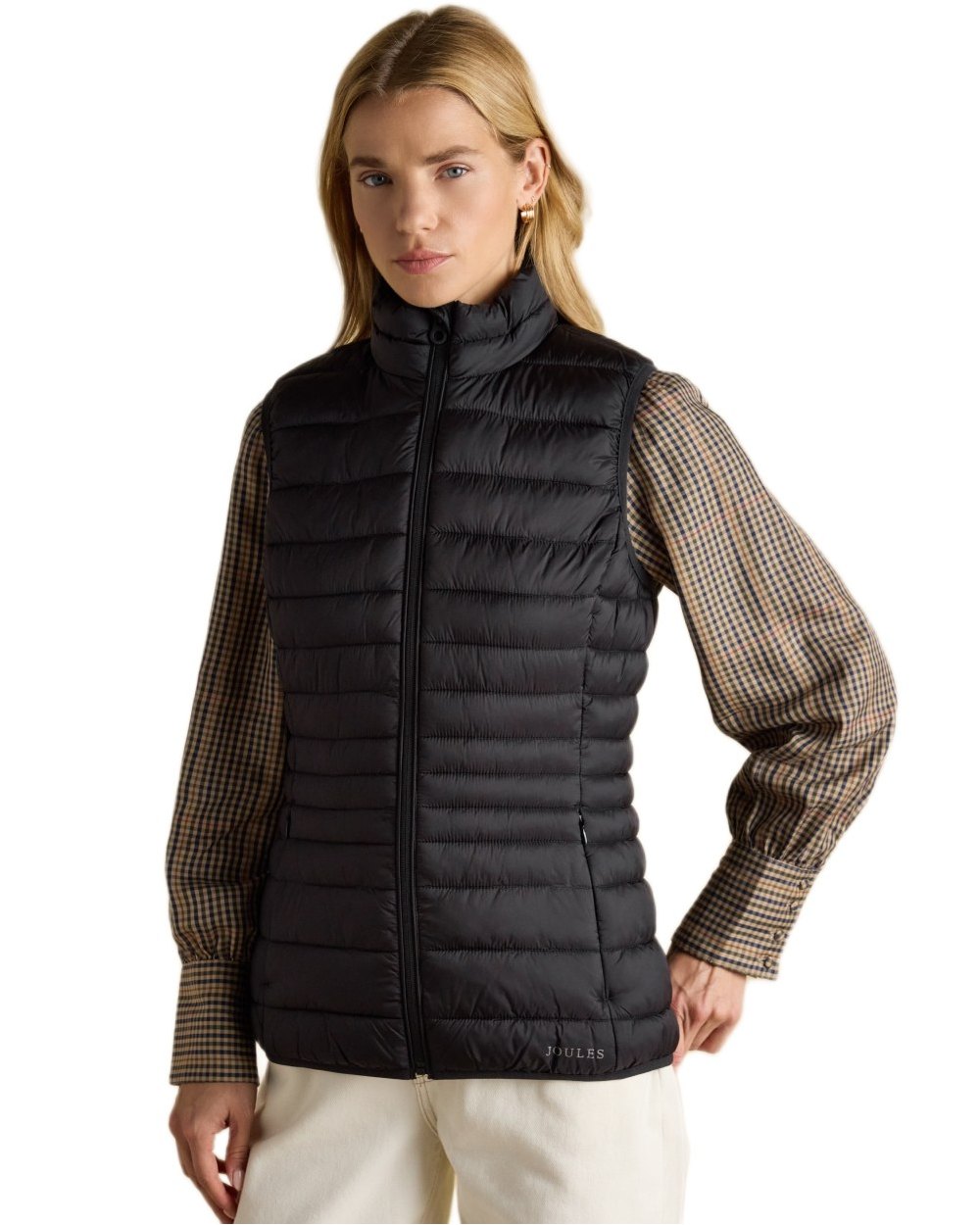 Black coloured Joules Kenley Showerproof Padded Gilet on white background