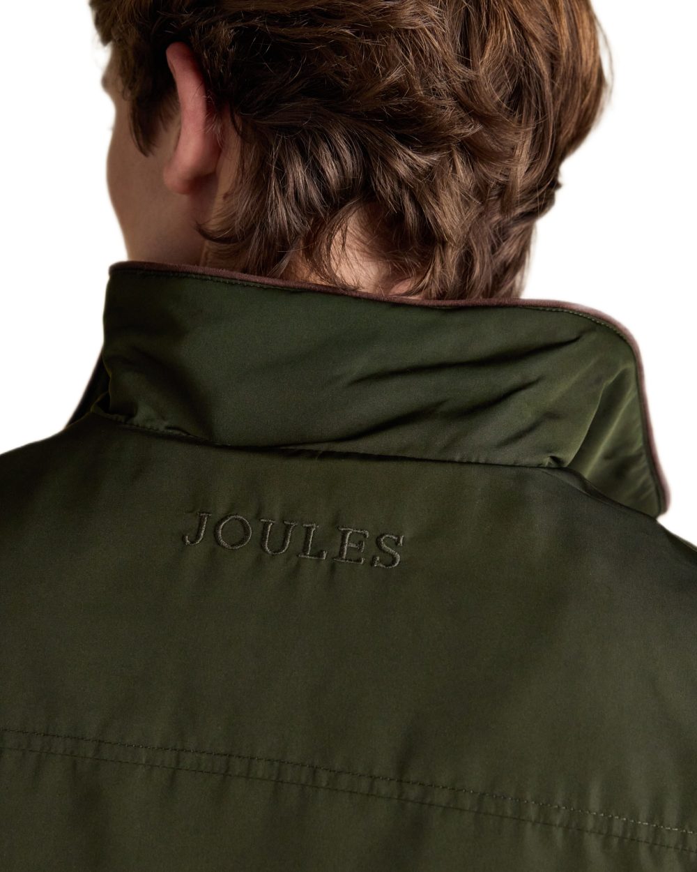 Green coloured Joules Mens Farnham Padded Fleece Lined Gilet on white background