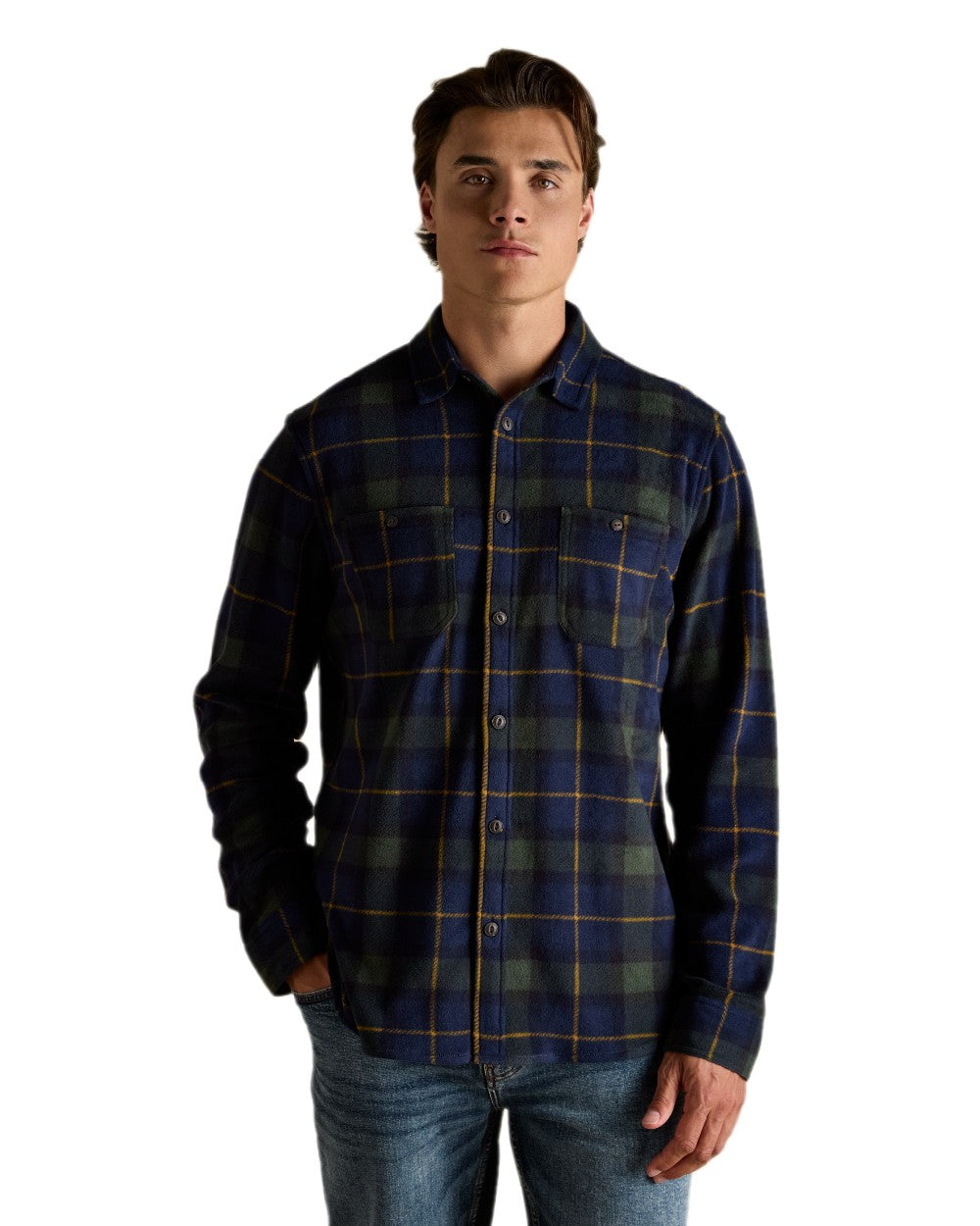 Navy Coloured Joules Mens Fleece Shirts on white background