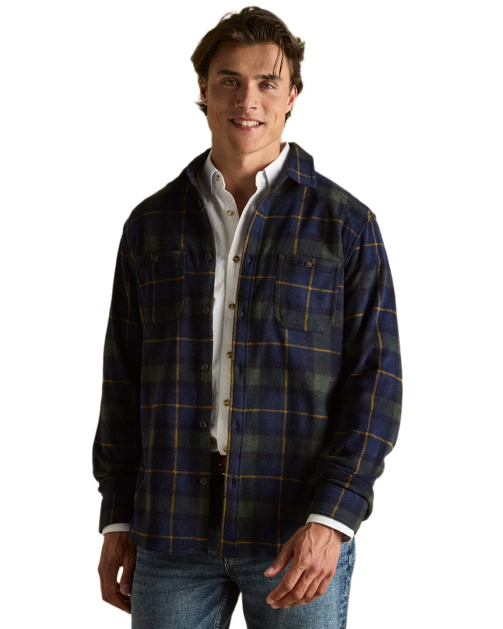 Navy Coloured Joules Mens Fleece Shirts on white background