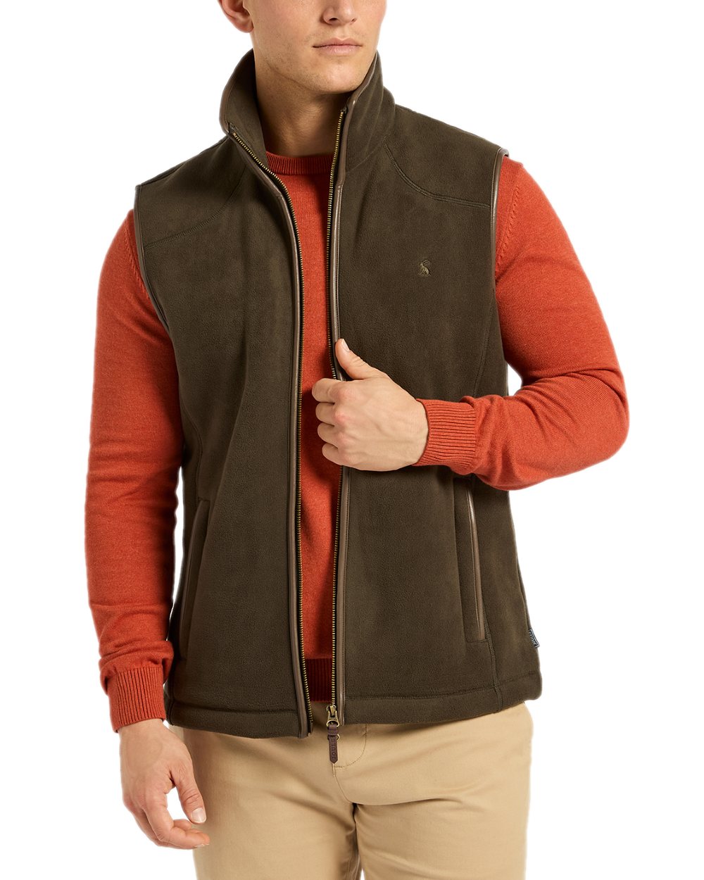 Green Coloured Joules Mens Heritage Fleece Gilet on white background