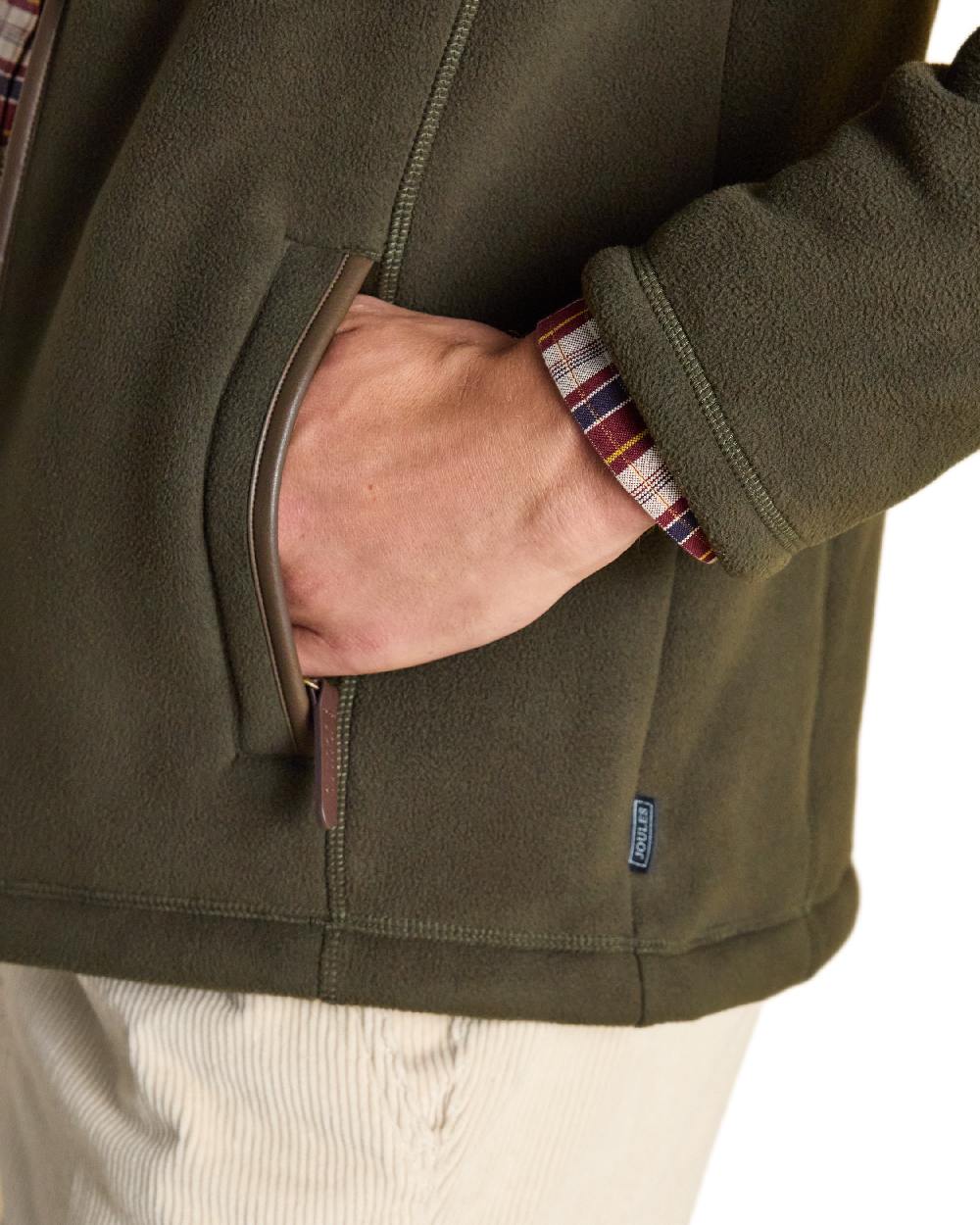 Dark Green Coloured Joules Mens Heritage Full Zip Through Fleece on white background