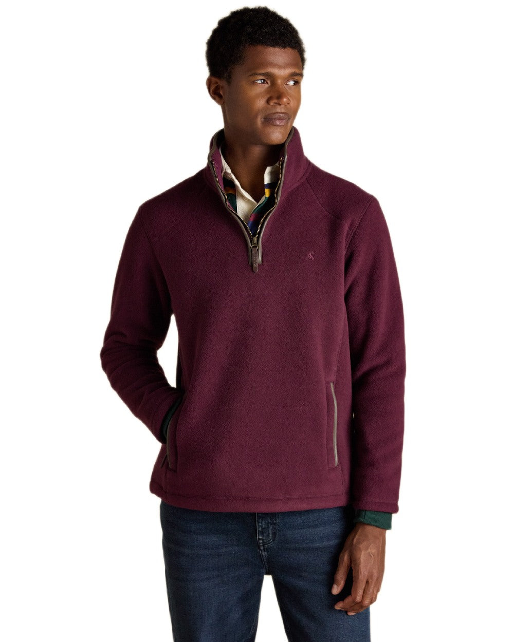 Burgundy Red Coloured Joules Mens Heritage Quarter Zip Fleece on white background