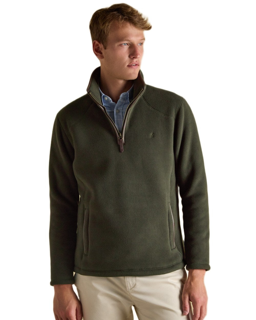 Dark Green Coloured Joules Mens Heritage Quarter Zip Fleece on white background