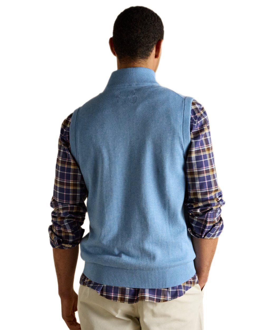 Light Blue coloured Joules Mens Hillside Quarter Zip Knitted Tank Top on white background