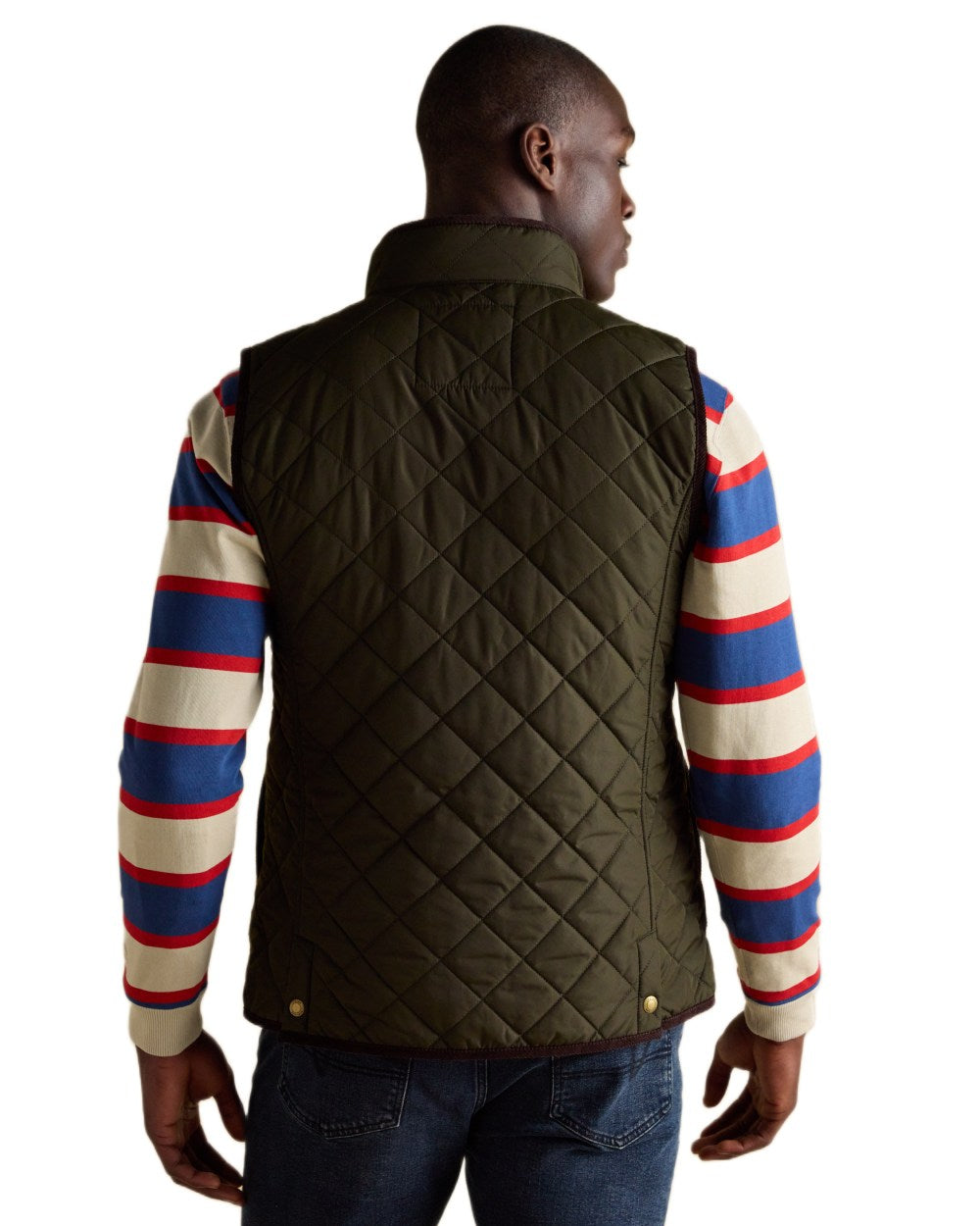 Green coloured Joules Mens Maynard Diamond Quilted Gilet on white background