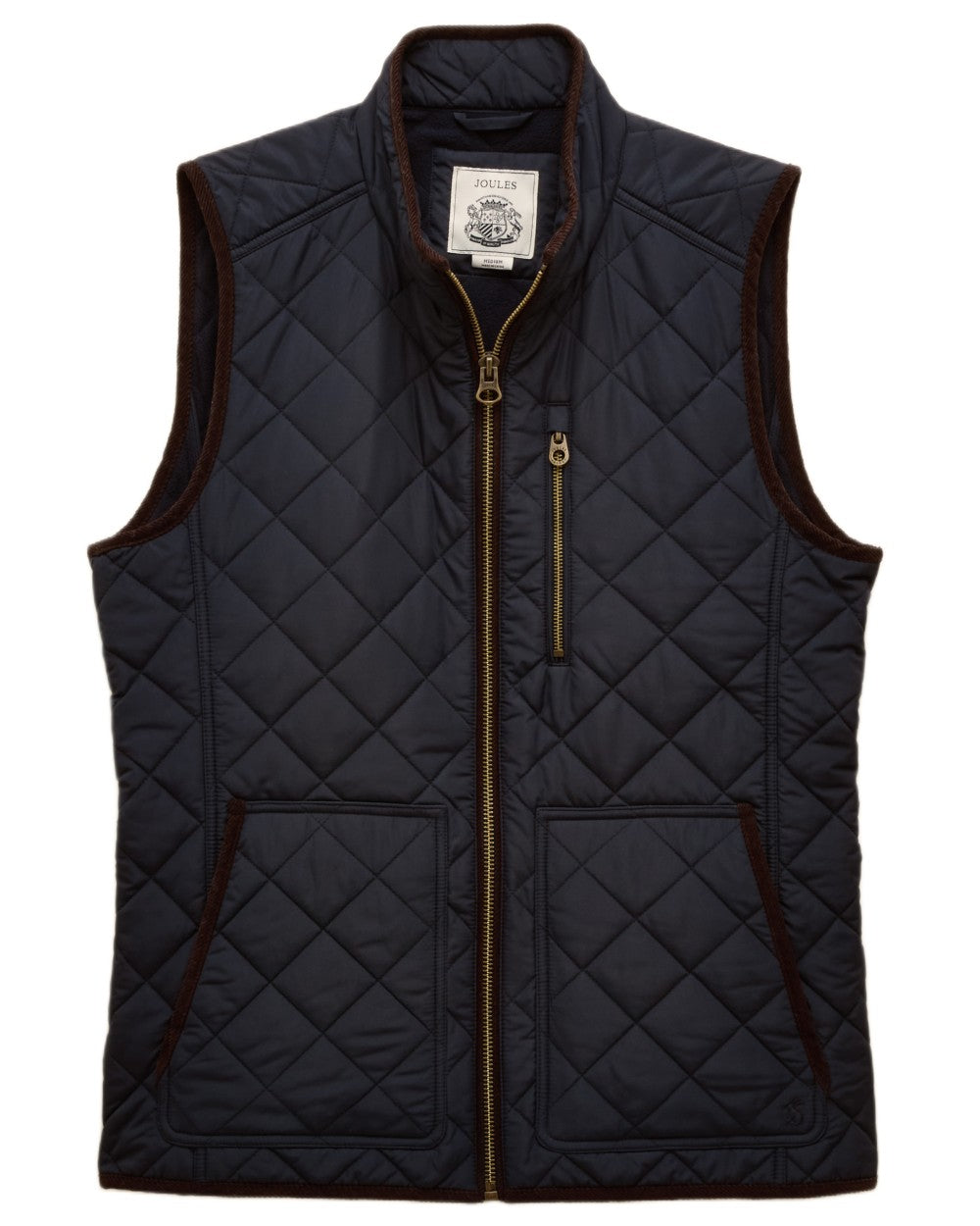 Navy coloured Joules Mens Maynard Diamond Quilted Gilet on white background