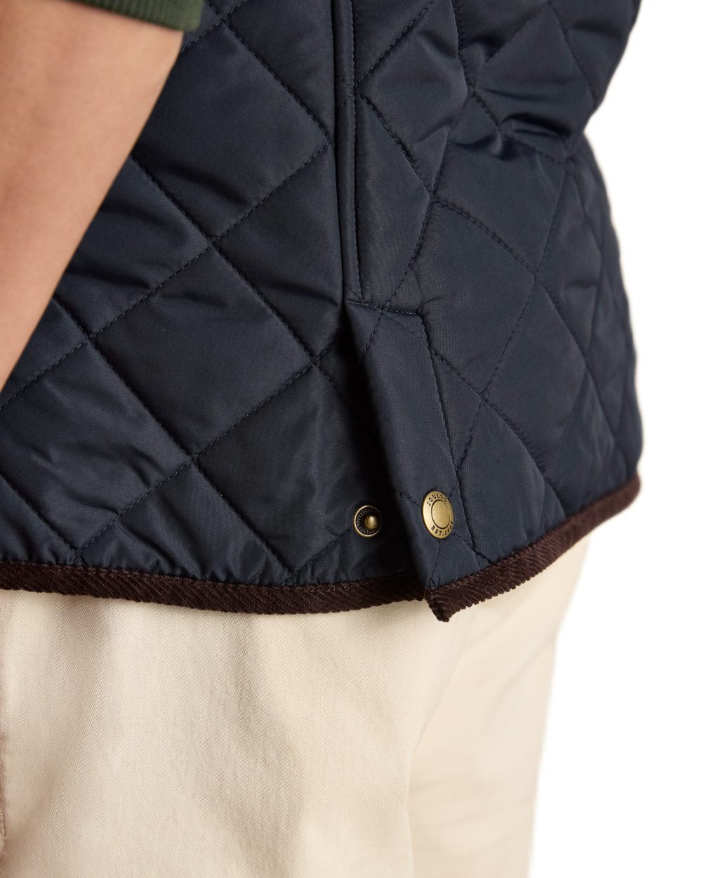 Navy coloured Joules Mens Maynard Diamond Quilted Gilet on white background