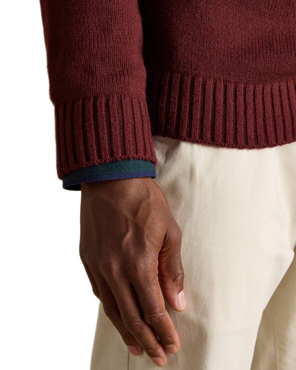 Burgundy Red Coloured Joules Mens Offroad Crew Neck Jumper on white background