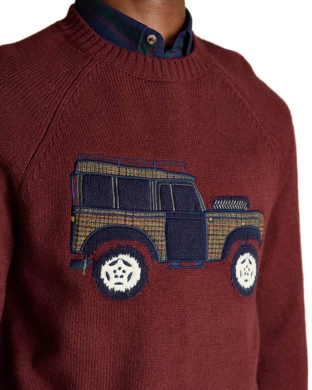 Burgundy Red Coloured Joules Mens Offroad Crew Neck Jumper on white background