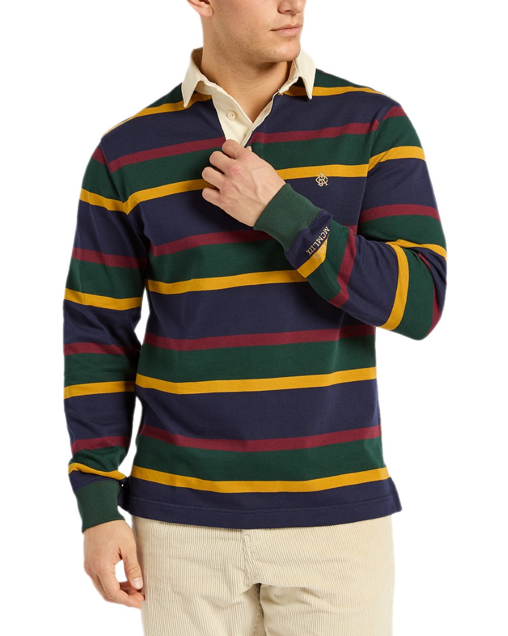 Multi Coloured Joules Mens Onside Rugby Shirt on white background
