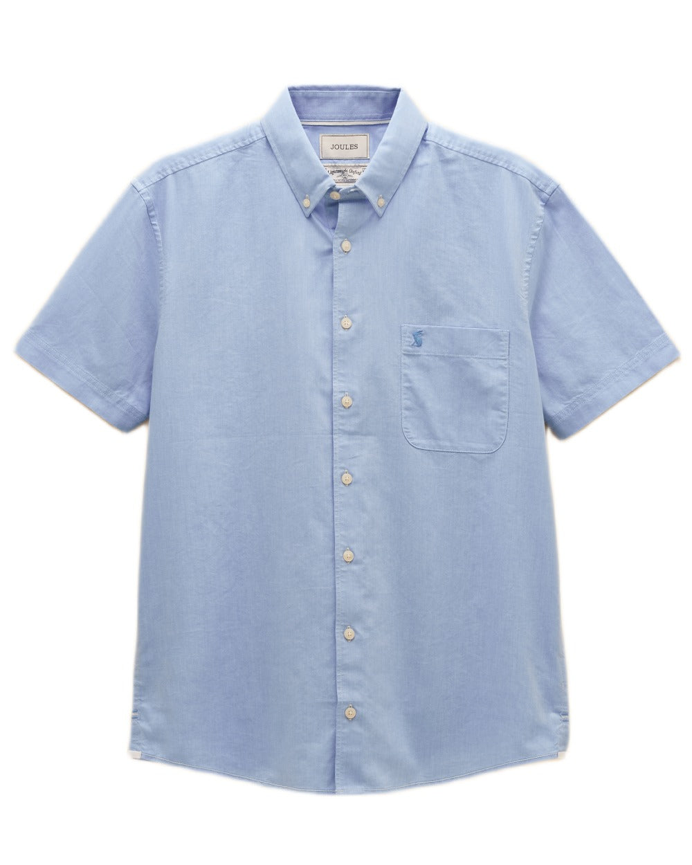Blue coloured Joules Mens Oxford Short Sleeve Classic Fit Cotton Shirt on white background