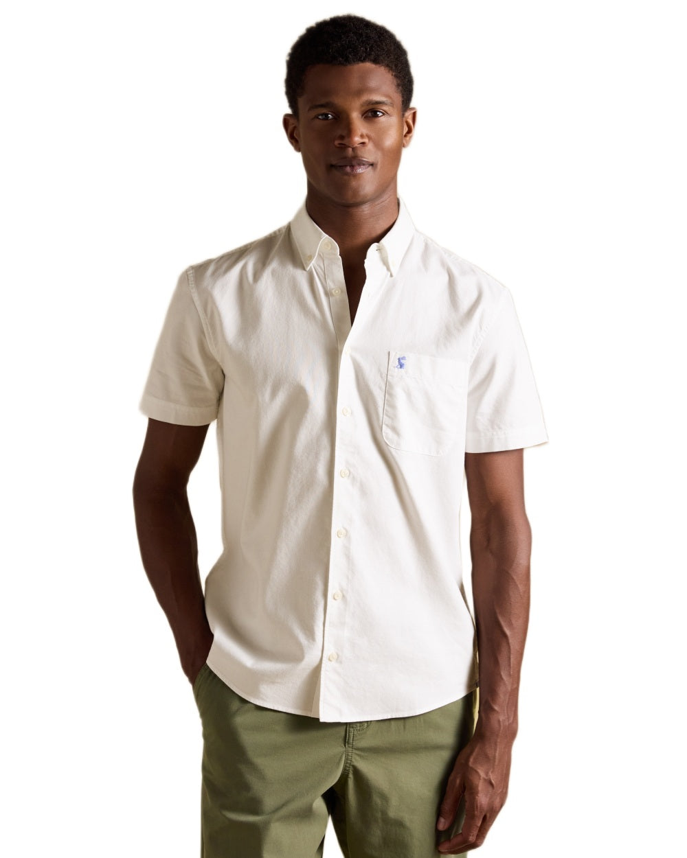 White coloured Joules Mens Oxford Short Sleeve Classic Fit Cotton Shirt on white background