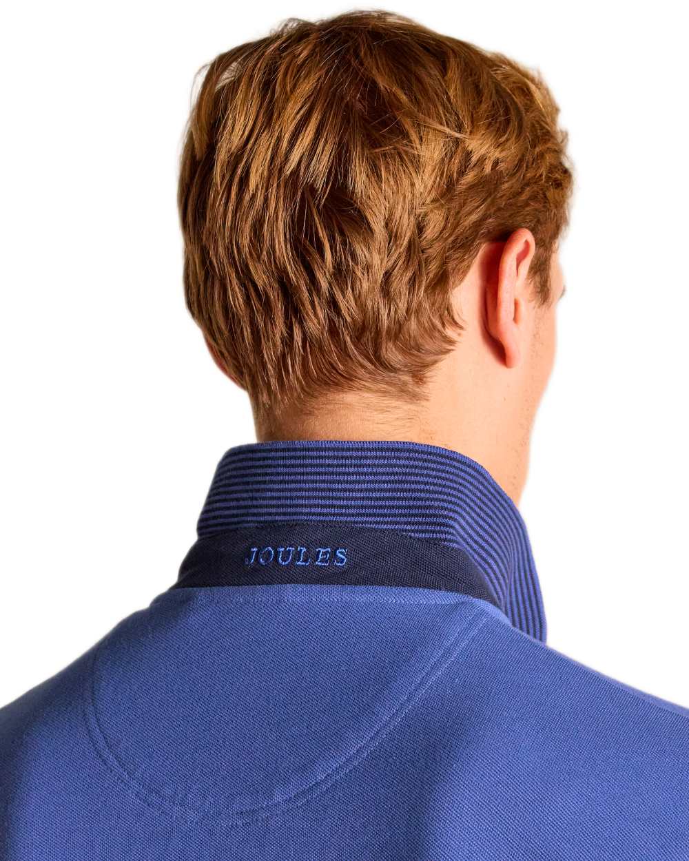 Blue coloured Joules Mens Woody Cotton Pique Polo Shirt on white background