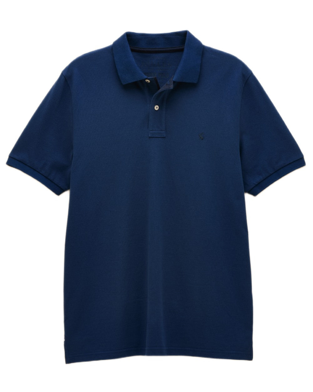 Dark Blue coloured Joules Mens Woody Cotton Pique Polo Shirt on white background