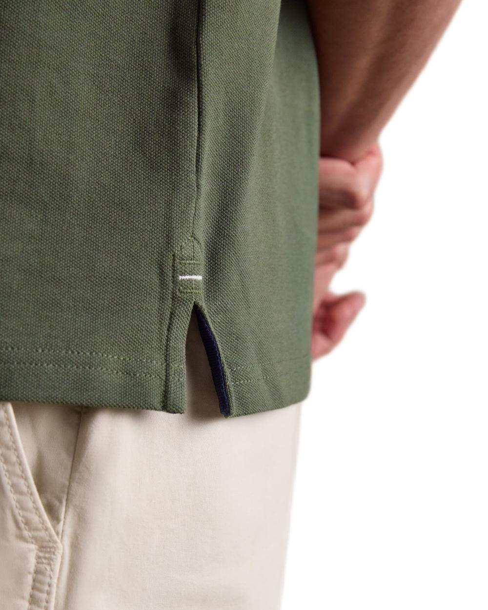 Khaki Green coloured Joules Mens Woody Cotton Pique Polo Shirt on white background