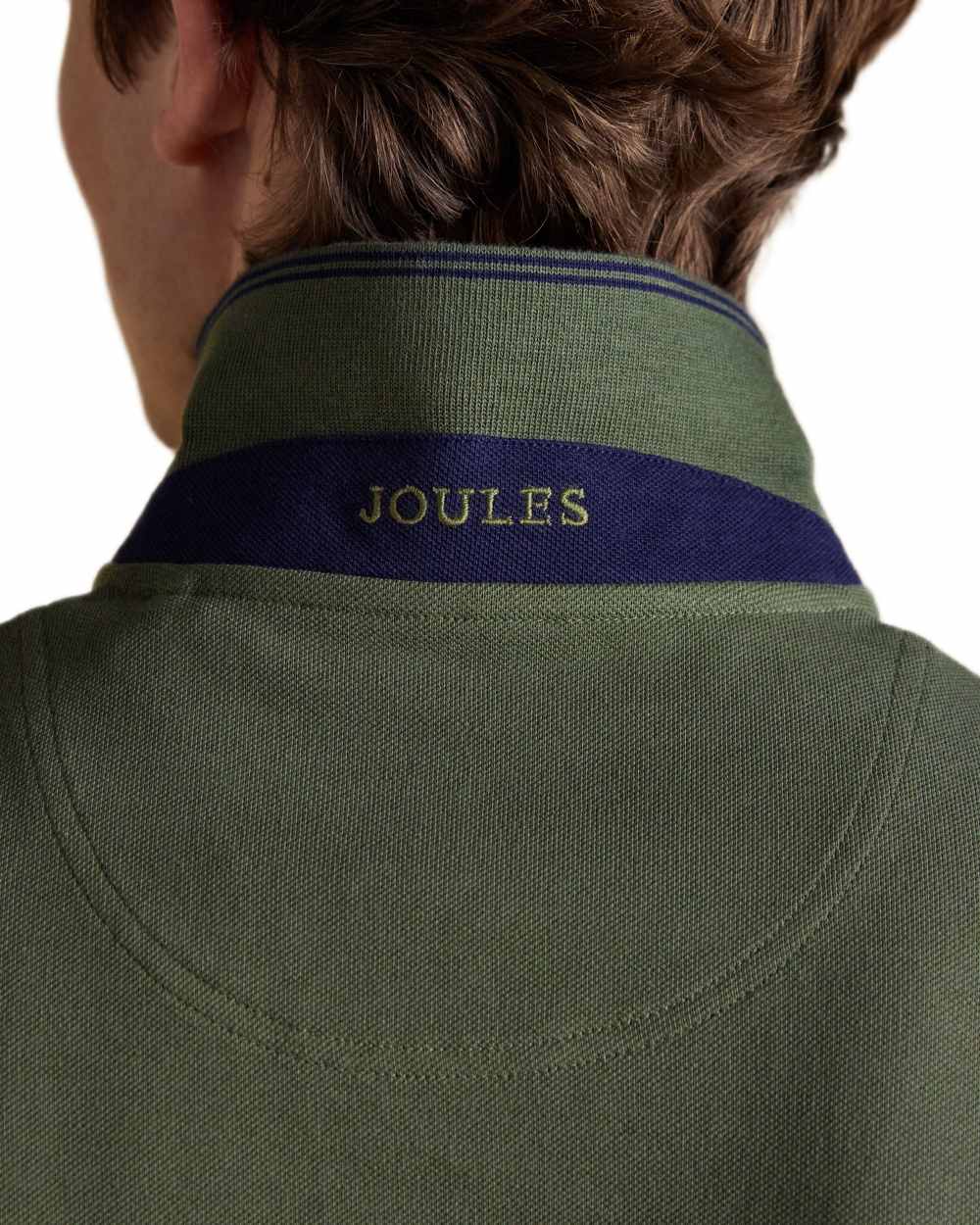 Khaki Green coloured Joules Mens Woody Cotton Pique Polo Shirt on white background