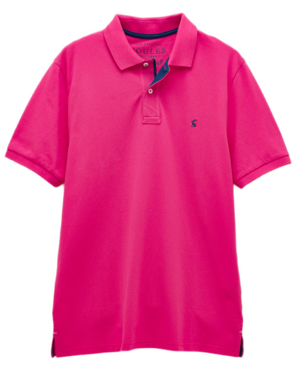 Magenta Pink coloured Joules Mens Woody Cotton Pique Polo Shirt on white background