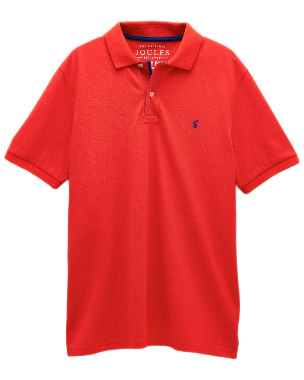 Red coloured Joules Mens Woody Cotton Pique Polo Shirt on white background