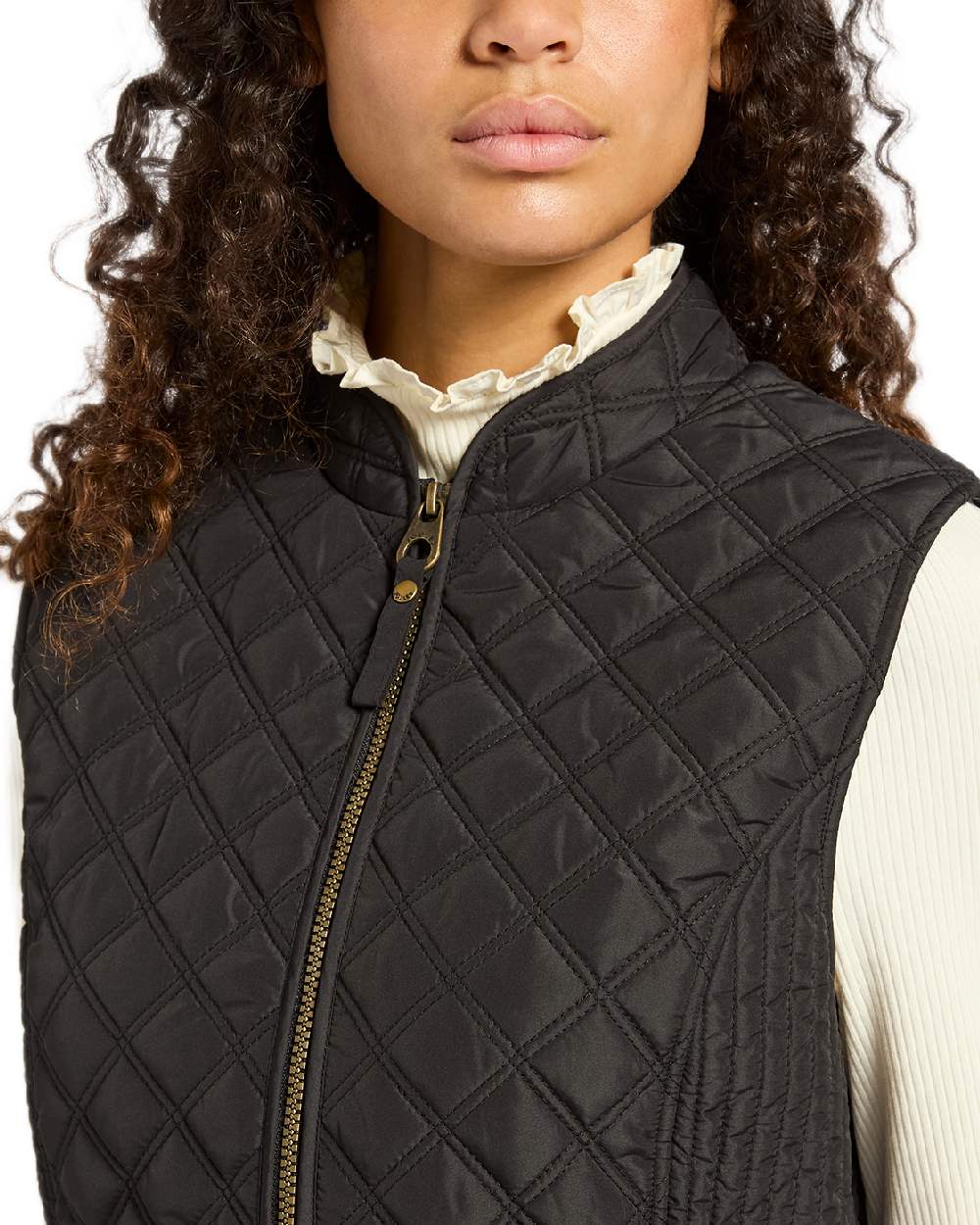 Black Coloured Joules Minx Showerproof Diamond Quilted Gilet on white background