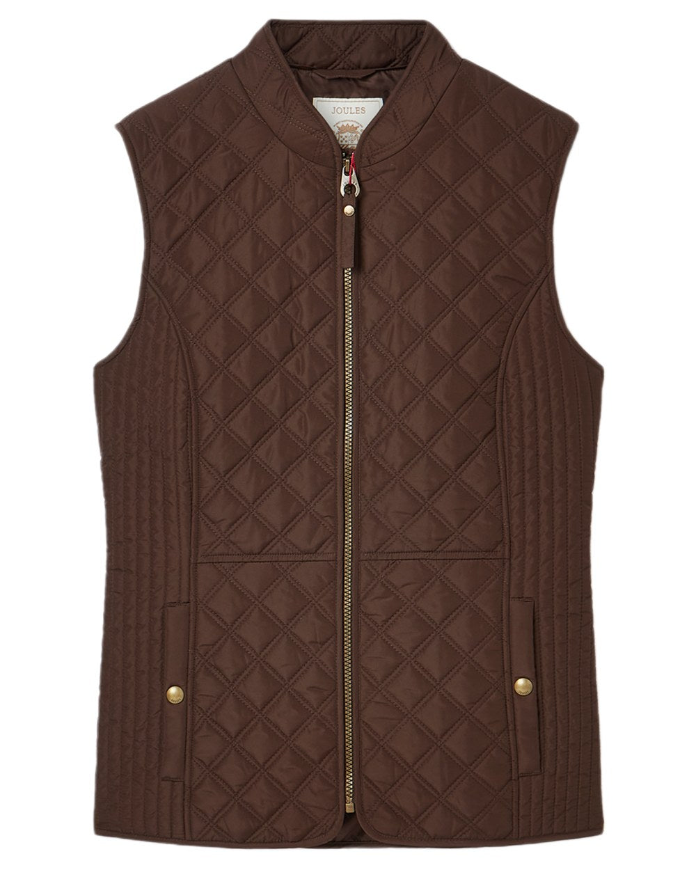 Brown Coloured Joules Minx Showerproof Diamond Quilted Gilet on white background