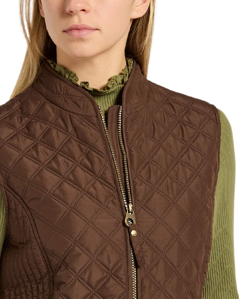 Brown Coloured Joules Minx Showerproof Diamond Quilted Gilet on white background