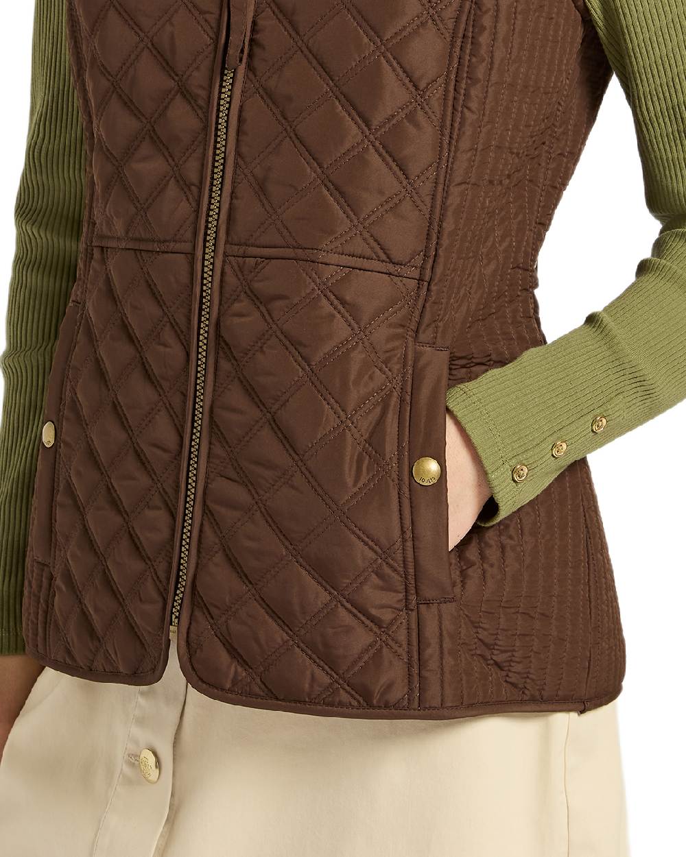 Brown Coloured Joules Minx Showerproof Diamond Quilted Gilet on white background