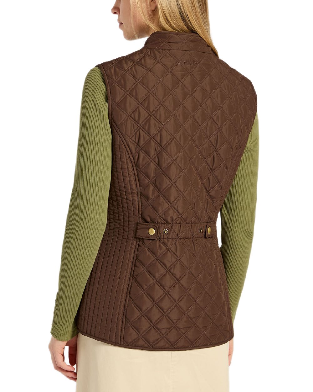 Brown Coloured Joules Minx Showerproof Diamond Quilted Gilet on white background