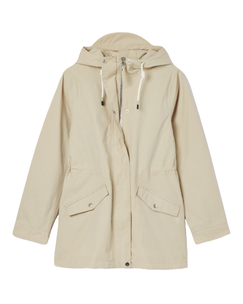 Neutral coloured Joules Portwell Waterproof Raincoat With Hood on white background