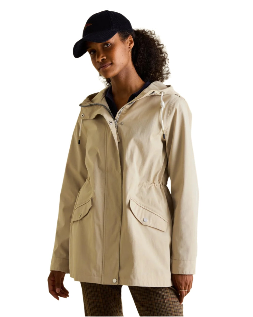 Neutral coloured Joules Portwell Waterproof Raincoat With Hood on white background