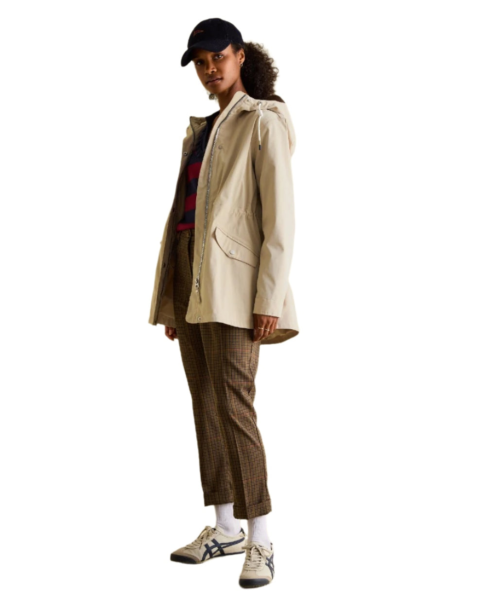 Neutral coloured Joules Portwell Waterproof Raincoat With Hood on white background